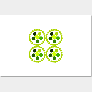 Simple spring toned pattern made of circles, stars and tones of green Posters and Art
